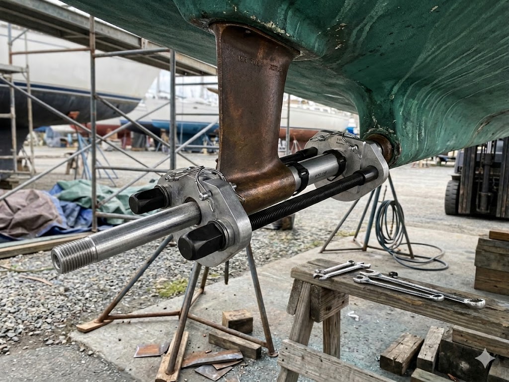 strutpro cutlass bearing tool removing a cutlass bearing at the boatyard
