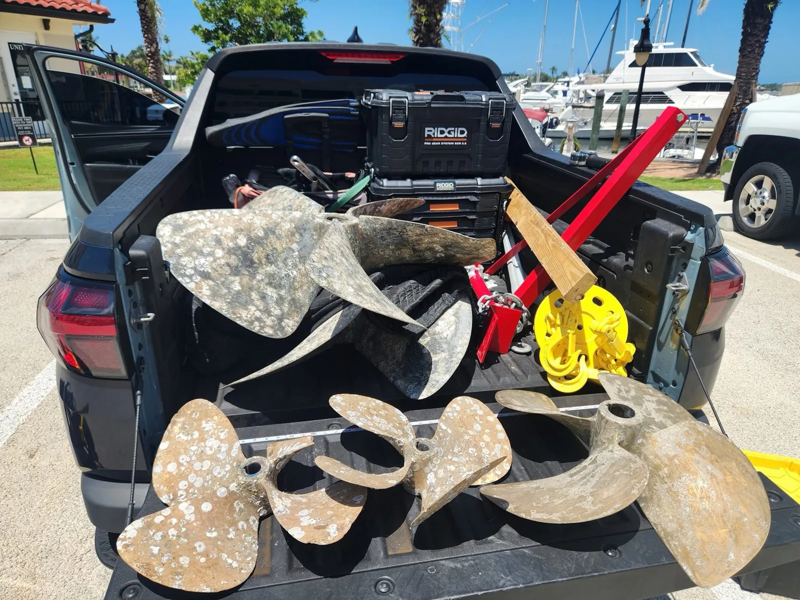 Boat propellers and equipment ready for marine service